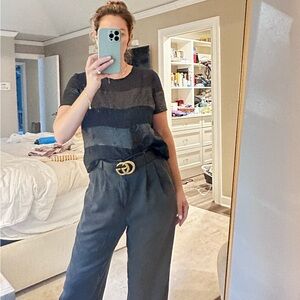 Sandro cropped silk and mesh blouse